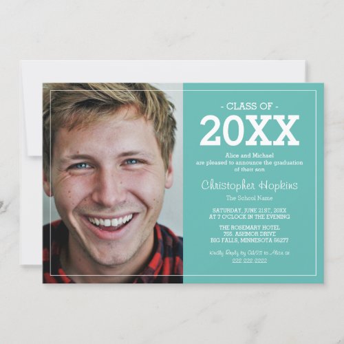 Modern Teal Photo Graduation Party Invitation