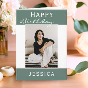 Modern Teal Photo Happy Birthday Card