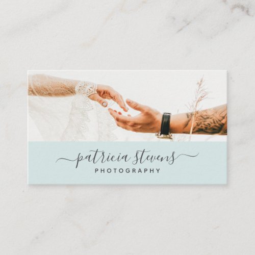 Modern teal photographer script typography photo business card
