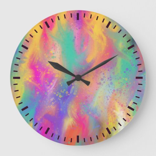 Modern teal pink purple yellow splatter paint large clock