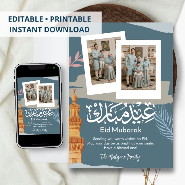 Modern Teal Polaroid Photo Eid Mubarak Card (Creator Uploaded)