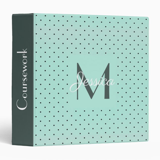 Modern Teal Polka Dot and Monogram 3 Ring Binder (Front/Spine)
