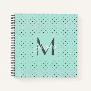Modern Teal Polka Dot and Monogram Notebook