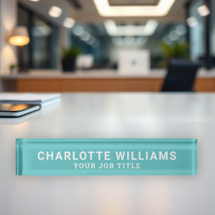 Modern Teal Professional Name and Job Title Desk Name Plate