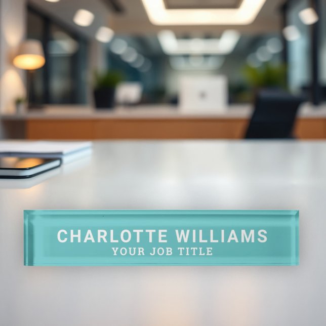 Modern Teal Professional Name and Job Title Desk Name Plate (Creator Uploaded)