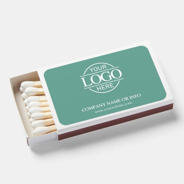 Modern Teal Promotional Company Business Logo Matchboxes (Front Open)