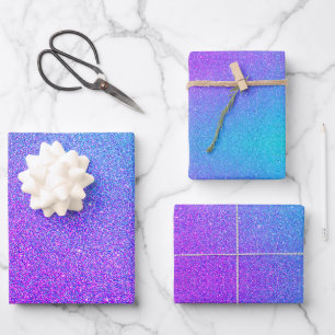 Modern Teal Purple Faux Glitter Birthday Wrapping Paper Sheets