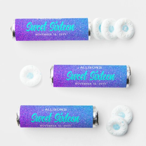 Modern Teal Purple Glitter Ombre Sweet 16 Breath Savers Mints