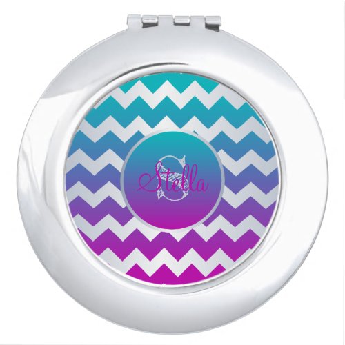 Modern Teal Purple Pink Ombre Zigzag Lines  Name Compact Mirror