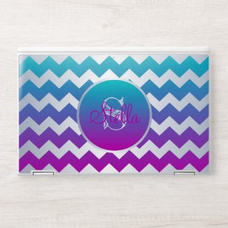 Modern Teal Purple Pink Ombre Zigzag Lines & Name HP Laptop Skin