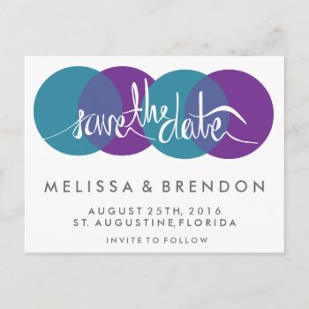 Modern Teal Purple Wedding Save Date Postcards