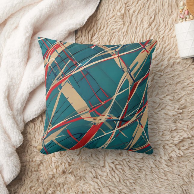 Modern Teal, Red & Tan Throw Pillow (Blanket)