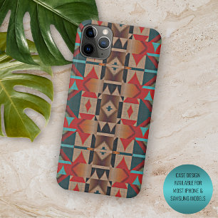 Modern Teal Red Taupe Brown Mosaic Art Pattern iPhone 11 Pro Max Case