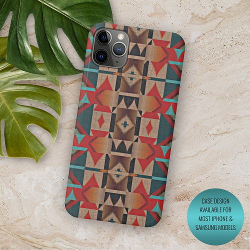 Modern Teal Red Taupe Brown Mosaic Art Pattern iPhone 11 Pro Max Case