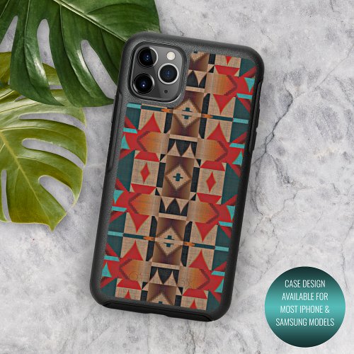 Modern Teal Red Taupe Brown Mosaic Art Pattern iPhone 13 Case