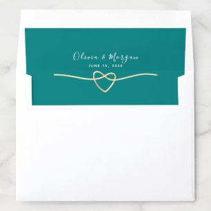 Modern Teal Rope Heart Wedding Envelope Liner
