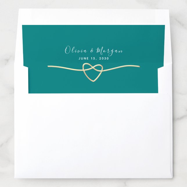 Modern Teal Rope Heart Wedding Envelope Liner (In Envelope)