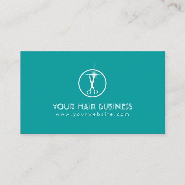 Modern Teal Scissor Minimalist Hair Stylist Salon Business Card (Front)