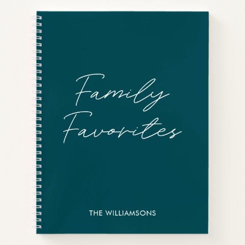 Modern Teal Script Cooking Family Recipe  Notebook