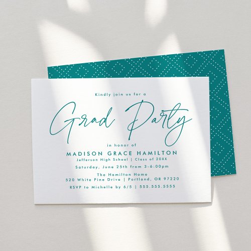 Modern Teal Script Graduation Party Invitation