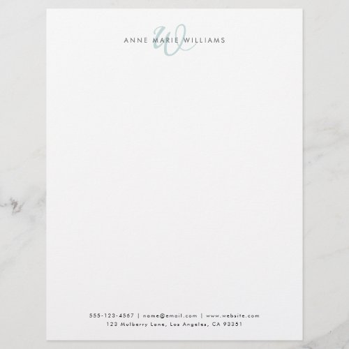Modern Teal Script Monogram Letterhead