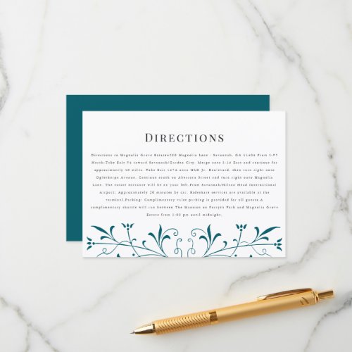 Modern Teal Scrollwork Directions Wedding Card