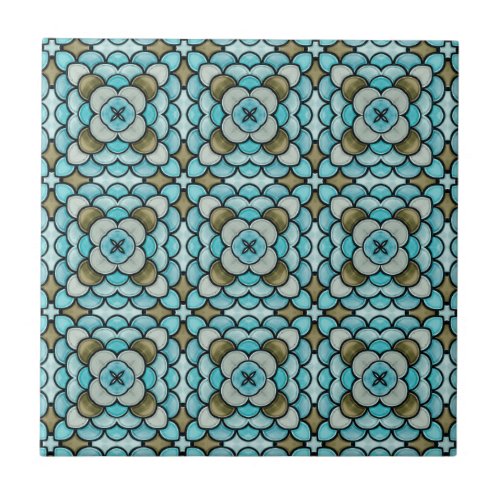 Modern Teal Shells Graphic Pattern Ceramic Tile