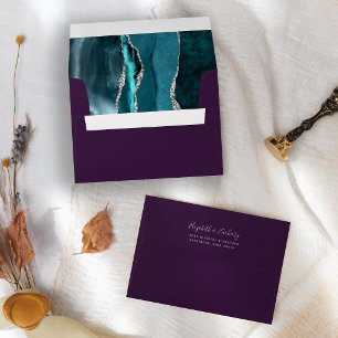 Modern Teal Silver Agate Purple Wedding Envelope