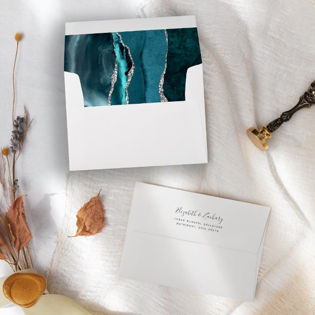 Modern Teal Silver Agate Wedding Envelope (Creator Uploaded)