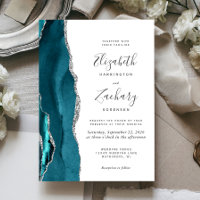 Modern Teal Silver Agate Wedding Invitation