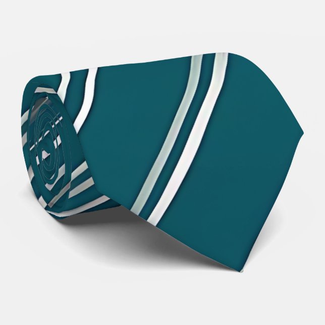 Modern Teal & Silver Diagonal Stripes Neck Tie (Rolled)