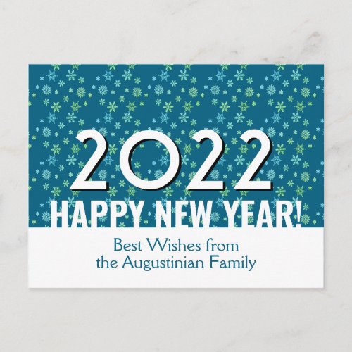Modern TEAL Snowflakes  Happy New Year 2022 Postcard