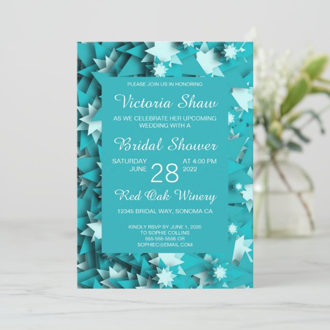 Modern Teal Stars Bridal Shower Invitation (Standing Front)