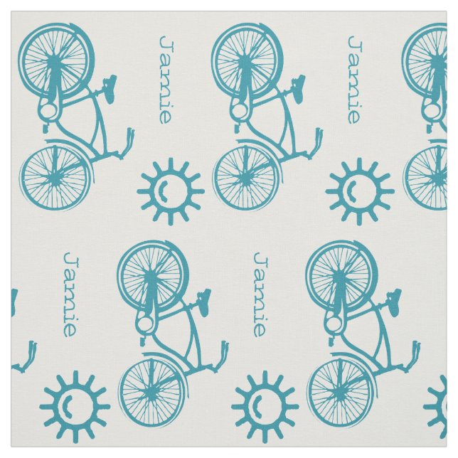 Modern Teal Sunshine Bicycle Personalized Fabric (Swatch)
