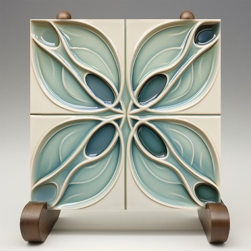 Modern Teal Taupe Abstract Ceramic Tile