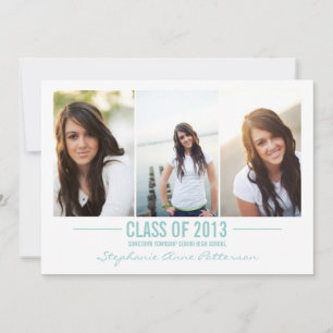 Modern Teal Three Photo Graduation Announcement