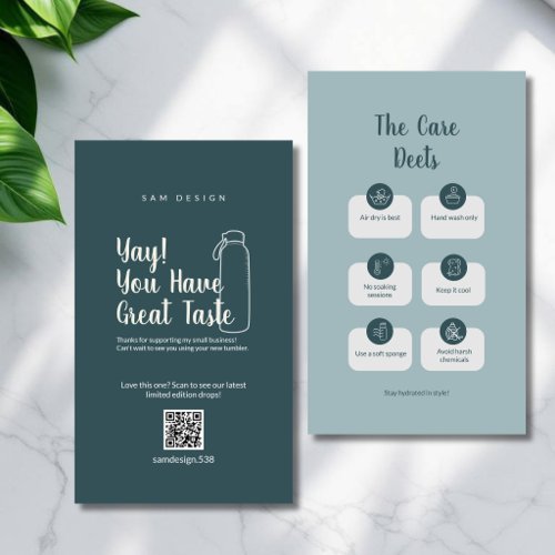 Modern Teal Tumbler Care Card QR Code
