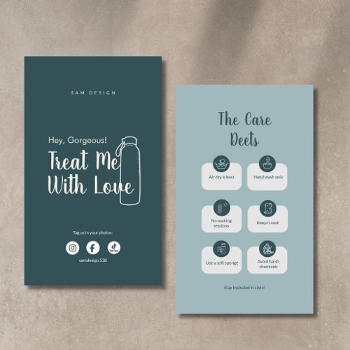 Modern Teal Tumbler Care Instruction Card