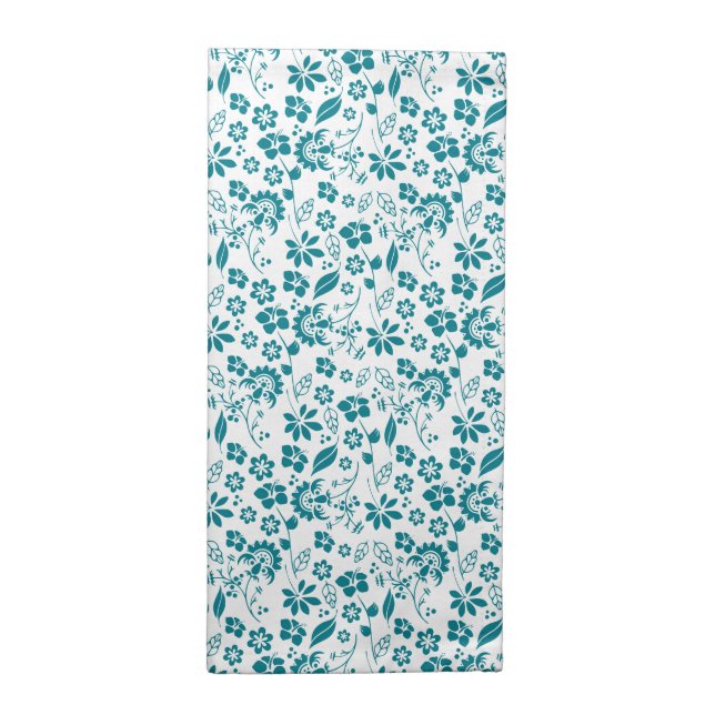 Modern Teal Turquoise Blue Floral Pattern Cloth Napkin (Half Fold)