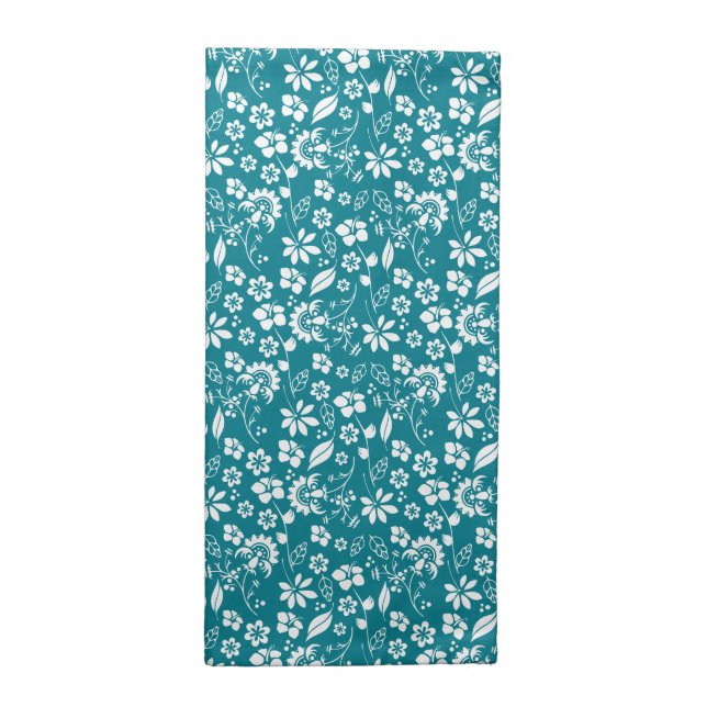 Modern Teal Turquoise Blue Floral Pattern Cloth Napkin (Half Fold)