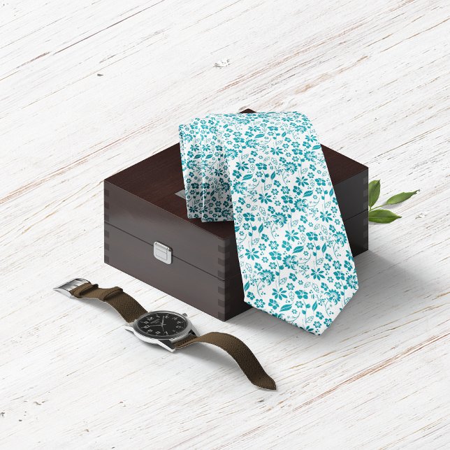 Modern Teal Turquoise Blue Floral Pattern Neck Tie (Modern Teal Turquoise Blue Floral Pattern Neck Tie)