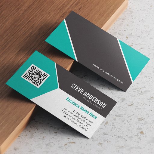 Customizable Modern Teal Turquoise Corporate QR Code Logo Business Card