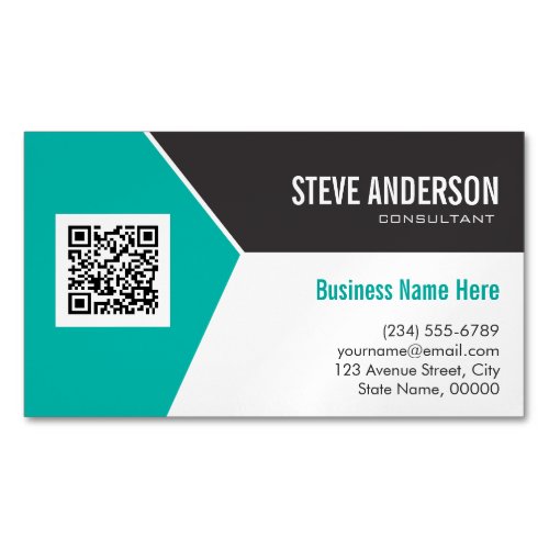 Modern Teal Turquoise Corporate QR Code Logo Magnetic Business Card