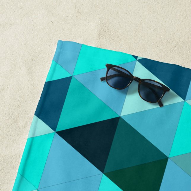 Modern Teal Turquoise Geometric Triangles Pattern Beach Towel (In Situ)