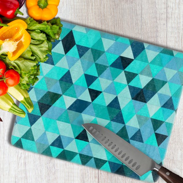 Modern Teal Turquoise Geometric Triangles Pattern Cutting Board (Modern Teal Triangles Pattern Cutting Board by Looly Elzayat
)