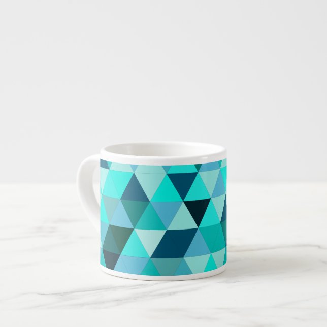 Modern Teal Turquoise Geometric Triangles Pattern Espresso Cup (Front Left)