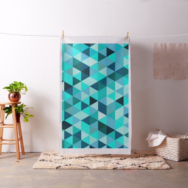 Modern Teal Turquoise Geometric Triangles Pattern Fabric (In Situ)