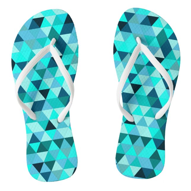 Modern Teal Turquoise Geometric Triangles Pattern Flip Flops (Footbed)