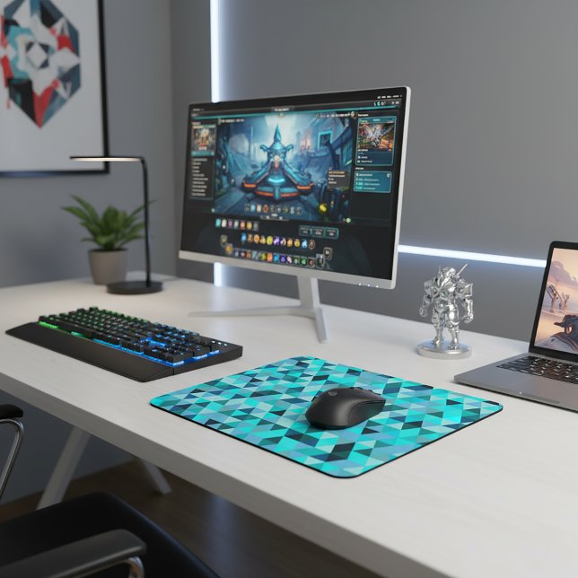 Modern Teal Turquoise Geometric Triangles Pattern Mouse Pad (Modern Teal Turquoise Geometric Triangles Pattern Mouse Pad)