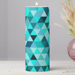 Modern Teal Turquoise Geometric Triangles Pattern Pillar Candle
